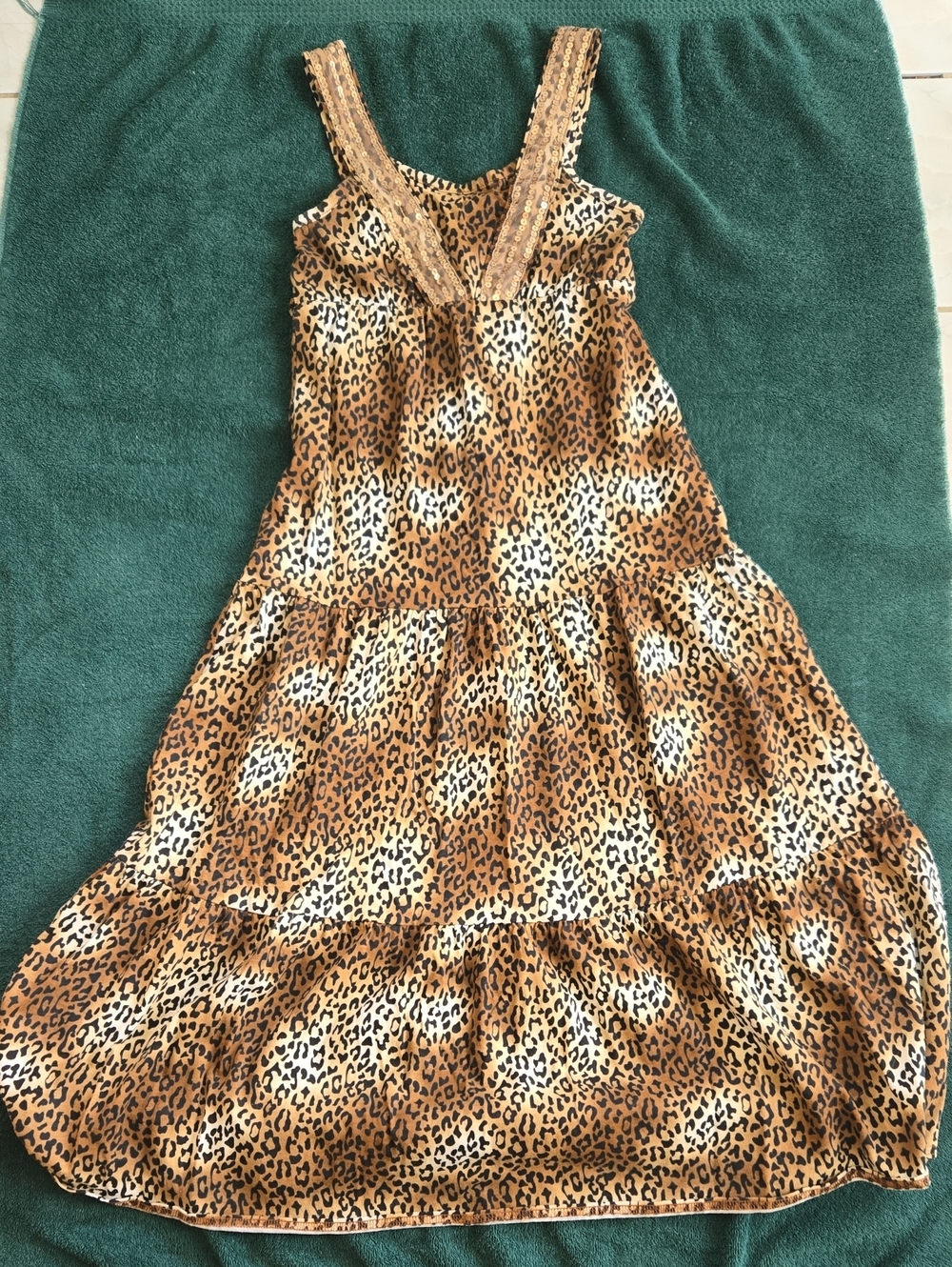 Girls Sleeveless Leopard Print Casual Dress in Tan